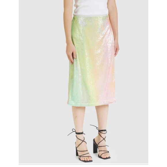 NEW~ Stine Goya Rainbow Arwen Fully Sequined Wrap Midi Skirt S‎ $460